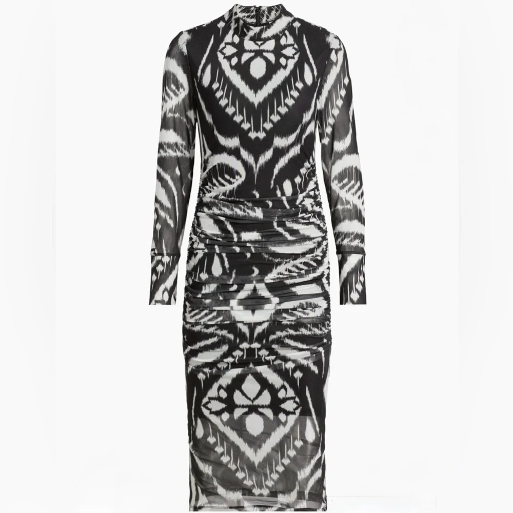 Farm Rio Ikat Ruched Tulle Midi-Dress - size XSmall - NWT - Picture 2 of 14